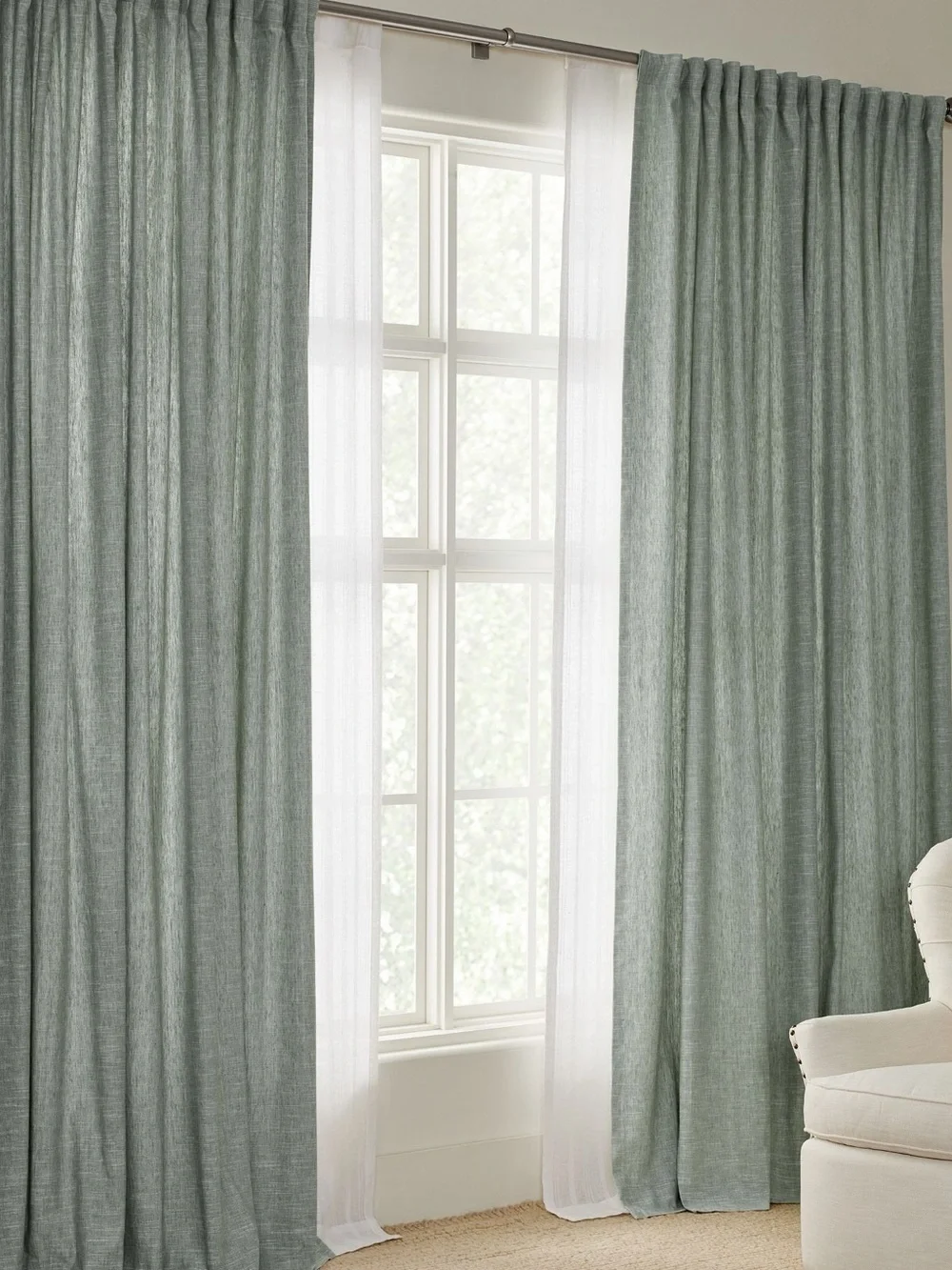 Pottery Barn Emery Linen Curtains 100X120, 2 panels, mineral blue